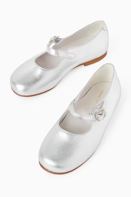 Buy La Coqueta Kids Grey Mary Jane Shoes in Metallic Leather For