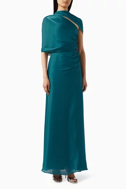 Buy Euphoria Blue Mystic Drape Cape Dress For Women Online | Ounass Oman