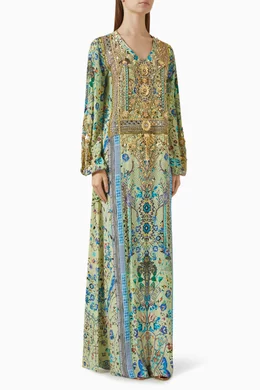 palace hotel green goddess dressing Cotton Bird Print Tunic Midi Dress in Persian Green – ChhipaPrints main image 0