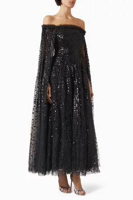 needle and thread dresses Off The Shoulder Ruffle Gown Black Needle Thread For Women Lyst The Blushing Floral Gown is a beautiful and modest option for any formal event The Lookbook | Embroidered &