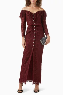 princess polly baby blue dress Buy Self-Portrait Burgundy Off-shoulder Gathered Maxi Dress in Lace For  Women Online