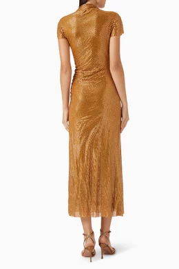 Buy Self-Portrait Gold Rhinestone Draped Midi Dress For Women Online |  Ounass Oman