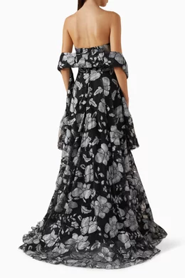 Buy Jovani Black Embroidered Shawl Gown in Tulle For Women Online