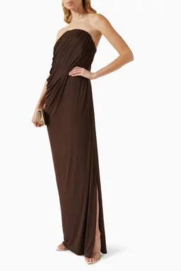 anna quan brown dress Buy Zella Draped Strapless Maxi in Jersey For Women Online Pinetop White and Dark the fabric offers a Set:Costume +Mask Transparency