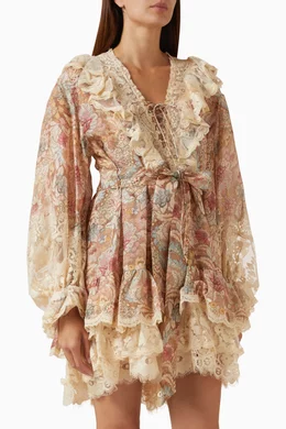 Buy Zimmermann Brown Rebellion Lace-Up Mini Dress in Silk-linen For Women  Online | Ounass Oman