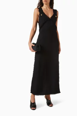 Buy Toteme Black V-neck Raw Slip Midi Dress For Women Online | Ounass Oman