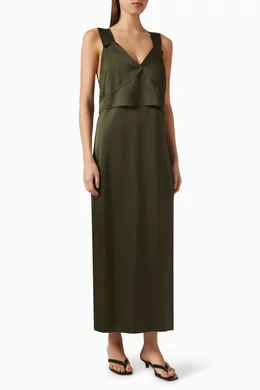 Buy Toteme Green V-neck Slip Dress in Viscose For Women Online | Ounass Oman