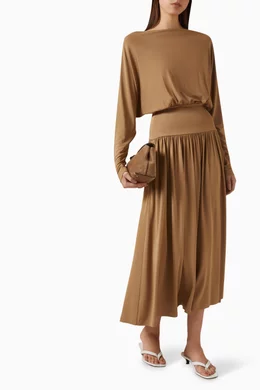 Buy Toteme Brown Boatneck Dress in Jersey For Women Online | Ounass Oman