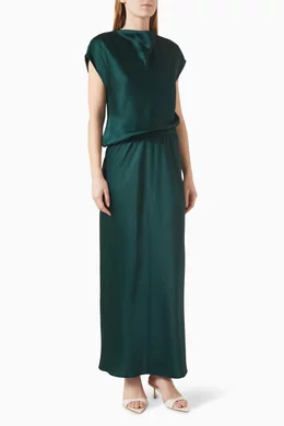 Buy Vince Green Draped Cowl-neck Maxi Dress in Satin For Women Online |  Ounass Oman