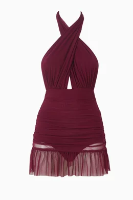 norma kamali ruffle halter mio mini dress Buy Purple in Mesh For Women Online SIZE::14
