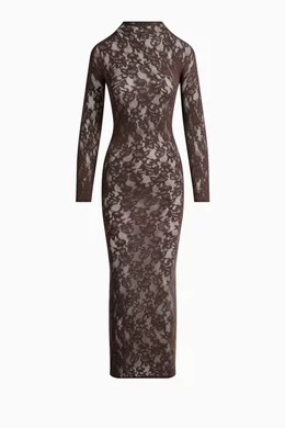 Buy SKIMS Brown Knit Lace Mock Neck Dress For Women Online | Ounass Oman