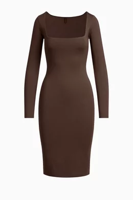 knee length dresses for ladies Layered Liquid Cap Sleeve Lace Trim Dress White/Nude main image 0