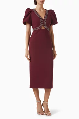 open lace back dress Re1682 Rebecca Vallance Akari Red Emebllished Midi Dress – August Baton  Rouge
