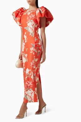Buy Leo Lin Orange Lucinda Printed Maxi Dress For Women Online | Ounass Oman