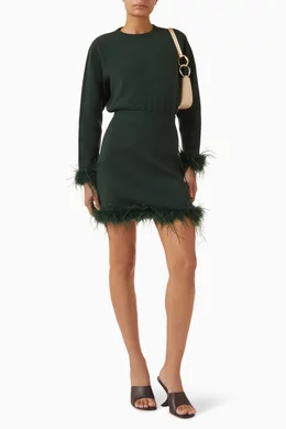 Buy Never Fully Dressed Green Jake Feather-trim Mini Skirt in Knit For  Women Online | Ounass Oman