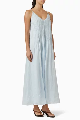 dissh blue dress Sky Linen Sleeveless Midi Dress in Dusty Blue By DISSH