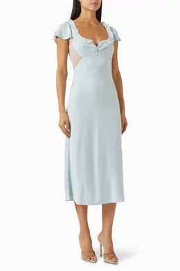Buy Frankies Bikinis Blue Delicate Midi Dress in Satin For Women Online |  Ounass Oman