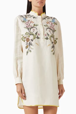 Buy Valentino Garavani White Embroidered Mini Dress in Linen For Women  Online | Ounass Oman
