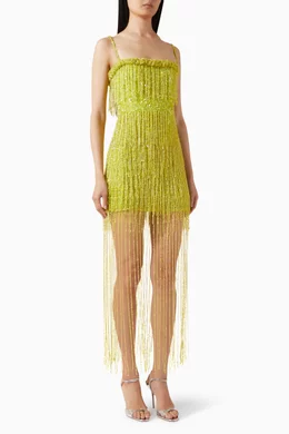 Buy Rachel Gilbert Green Presley Embellished Fringe Mini Dress in Tulle For  Women Online | Ounass Oman