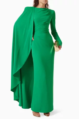 Buy Rachel Gilbert Green Dion Cape Gown in Twill For Women Online | Ounass  Oman