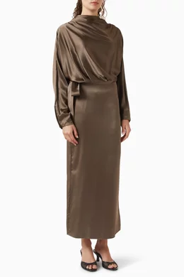 Buy Staud Brown Phoebe Dress in Silk For Women Online | Ounass Oman