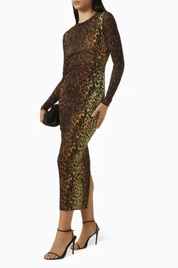 Buy Alex Perry Brown Leopard-print Midi Dress in Mesh For Women Online |  Ounass Oman