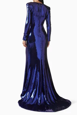 Buy Alex Perry Purple Long-sleeve Sequin-embellished Gown For Women Online  | Ounass Oman