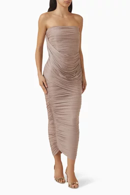 Buy Alex Perry Brown Strapless Draped Column Midi Dress in Viscose-jersey  For Women Online | Ounass Oman