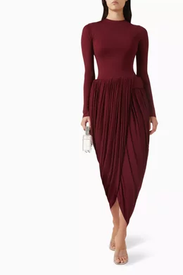 Buy CHATS by C.DAM Red Agnes Draped Dress in Lumine Jersey For Women Online  | Ounass Oman