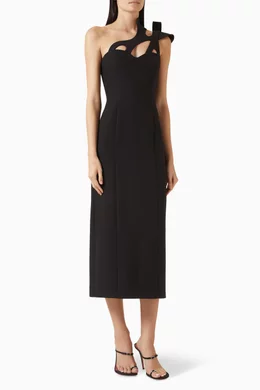 Buy Dalood Black Huda One-shoulder Dress in Crepe For Women Online | Ounass  Oman