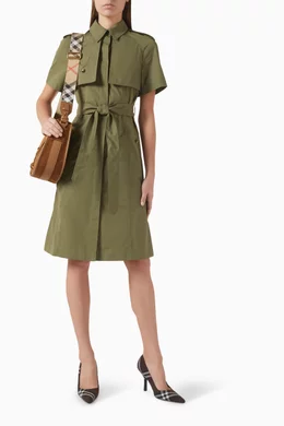 green emerald velvet dress Mid-Length Green Trench Dress - Burberry - Women main image 1