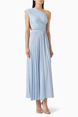 maje one shoulder dress Asymmetrical pleated maxi dress Navy for Women