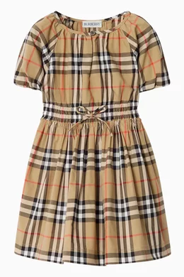 Buy Burberry Neutral Check Dress in Cotton For Girls Online | Ounass Oman
