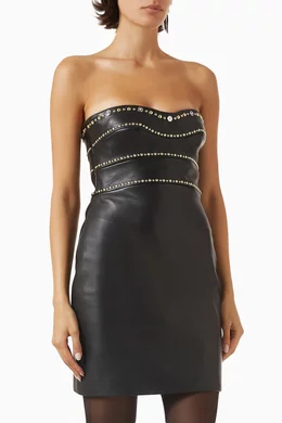 Buy Versace Black Embellished Mini Dress in Lambskin Leather For Women  Online | Ounass Oman