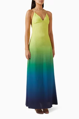 Buy Casablanca Green Gradient Maxi Dress in Silk For Women Online | Ounass  Oman