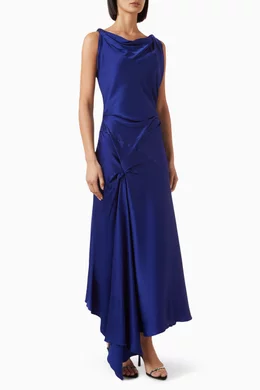 beach wedding dresses ankle length Asymmetrical Draped Midi Dress – THAHAB KW main image 1