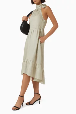 cut out halter neck midi dress Cut-out Halter Neck Double Back Tie Split Midi Dress – Wholesale Capella  Apparel main image 0