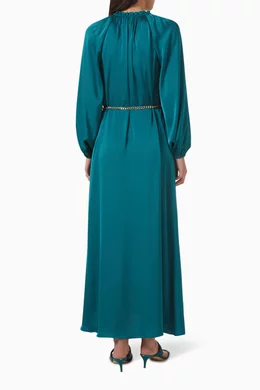 Buy Michael Kors Green Belted Maxi Dress in Satin For Women Online | Ounass  Oman