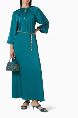 Buy Michael Kors Green Belted Maxi Dress in Satin For Women Online | Ounass  Oman