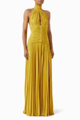 Buy Elisabetta Franchi Yellow Halterneck Slit Gown in Lam Jersey For Women  Online | Ounass Oman