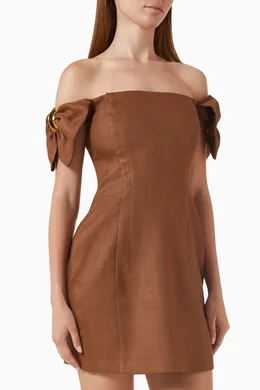 Buy Elisabetta Franchi Brown Mini Dress in Linen-blend For Women Online |  Ounass Oman