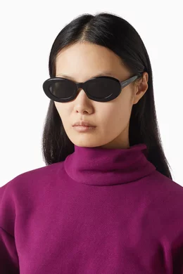 Saint Laurent SL 594 008 Oval Sunglasses - Black/Black Saint Laurent SL 594 008 - Sunglasses for Woman – LookerOnline main image 3