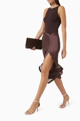 Buy Elisabetta Franchi Brown Asymmetric Flounce Skirt in Crepe & Tulle For  Women Online | Ounass Oman