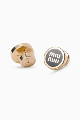 Buy Miu Miu Black Enameled Logo Stud Earrings For Women  display picture 3