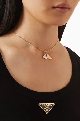 Buy Prada Metallic Triangle Logo Necklace in Gold-tone Metal For