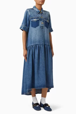 white christmas dresses Ganni LIGHT PINK OVERDYED HEAVY DENIM MINI DRESS – Shop at the Mix main image 1