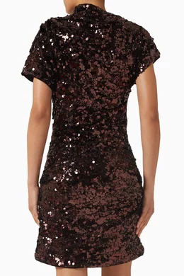 ganni black sequins lace mini dress Ganni Stretch Jacquard V-neck Mini Dress