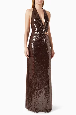 misha dress brown Misha The Sapphire Sequin Maxi Dress in Fig Brown  Hills Shire Hire