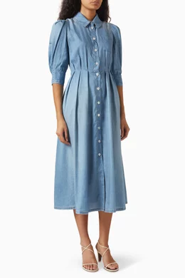 marella denim dress shirt collar long denim dress-BLUE JEANS-38