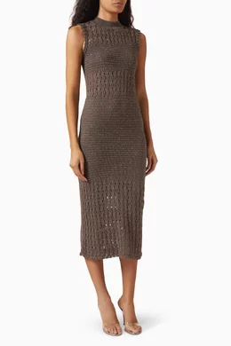 Buy Marella Brown Crochet Midi Dress in Knit For Women Online | Ounass Oman